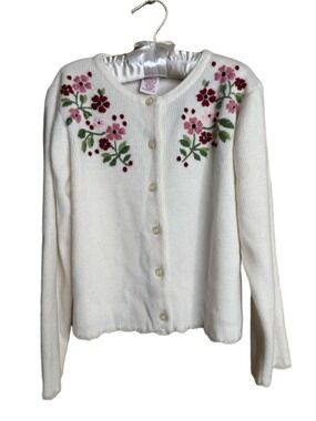 Gymboree Cream Cardigan with Pink & Red Floral Embroidery Girls size 6